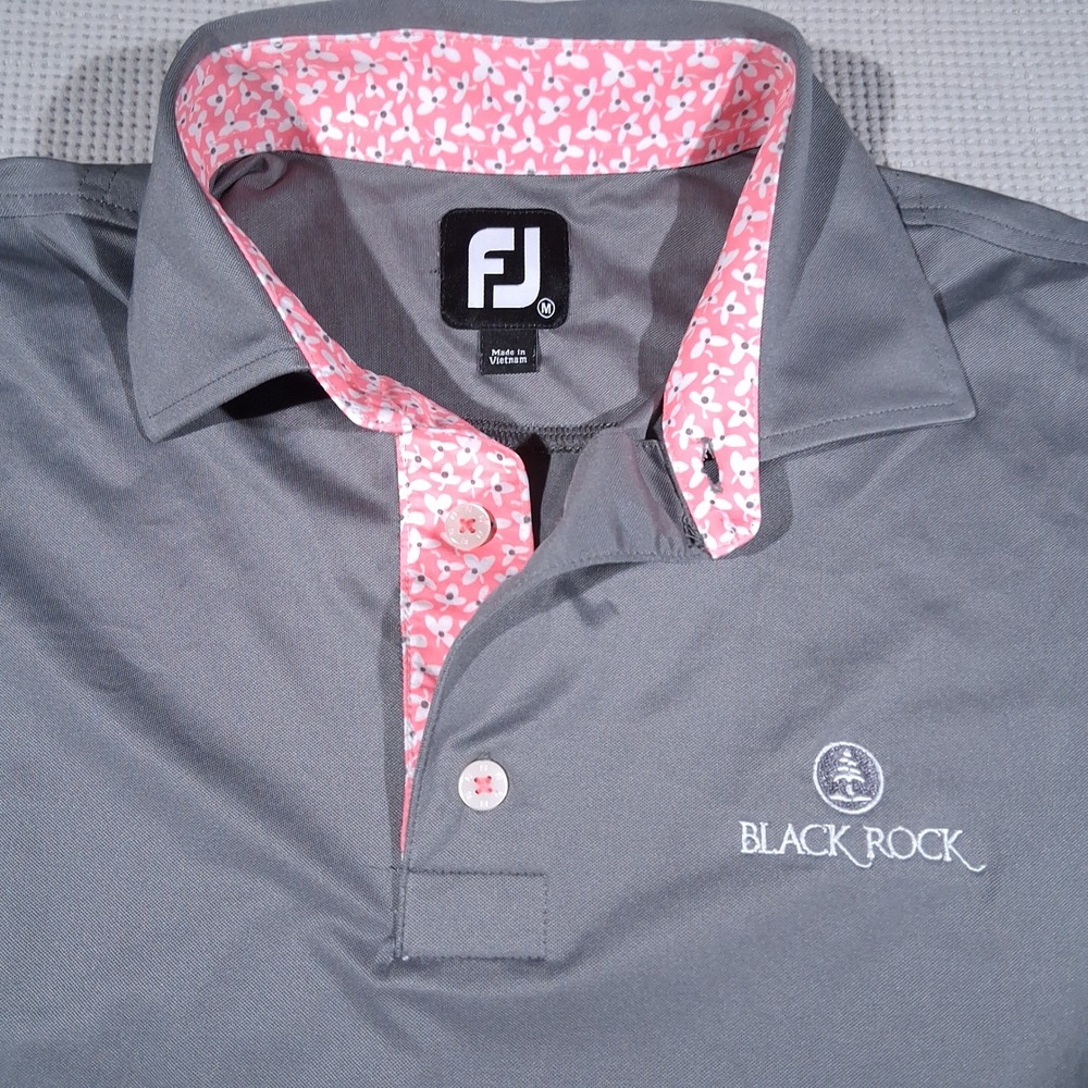 FootJoy Mens Golf Polo Shirt Gray Black Rock Logo Performance Stretch Large - Picture 2 of 10